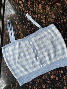 Blue Gingham Knit Crop Top