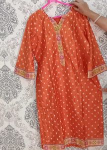 Bright Orange Rich Silk Bandhani Kurta