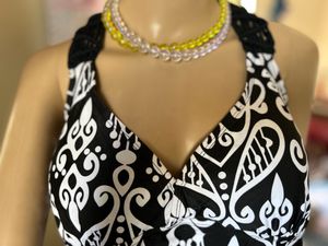 Patchwork Printed Open Back Tankini Swim Top