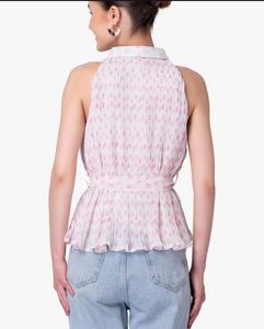 Pink Polka Dot Pleated Halter Top