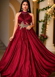 Elegant Maroon Halter Anarkali