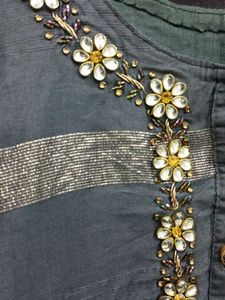 Cotton Hand Embroidered Kurta With Shiffon Dupatta