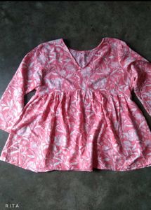Floral Print V-Neck Short Kurti