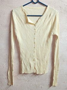 Trendy Winter Fashion Cardigan Top Ribbed Yellow