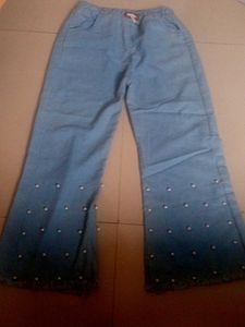 XL Size Cute Top &amp; Pearl Denim Jeans Set