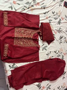 Maroon Embroidered Kurta Set