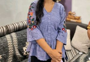 Floral Embroidered Bell Sleeve Top