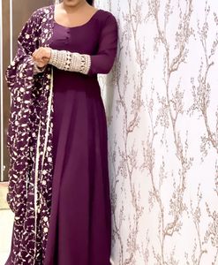 Wine Anarkali Long Suit With Dupatta