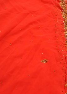 Elegant Orange Embellished Saree
