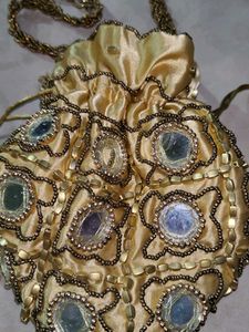 Golden Clutch With Mirror Work