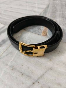 Black Leather Belt with Gold Buckle