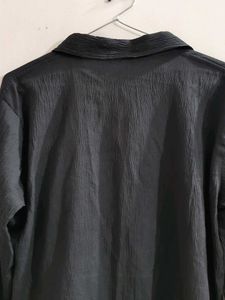 &#39;Black Crinkled Button-Up Oversized Shirt&#39;
