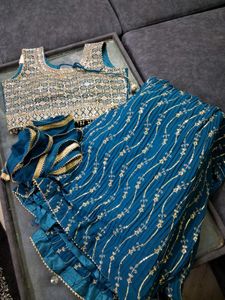 Teal Sequined Lehenga Choli L Size
