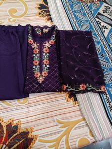 Purple Embroidered Plazzo Kurti With Dupatta