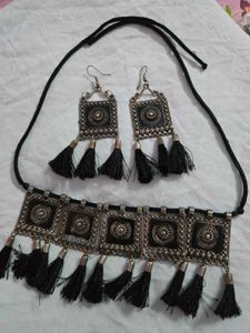 Rajasthani jewellery set of oxidised silver plated