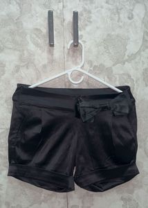 Satin Black Shorts With A Cute Bow