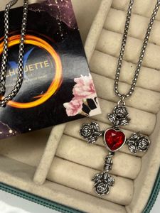 anti-tarnished rose with heart cross necklace
