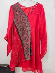 Beautiful Cherry Red Georgette Cord Set