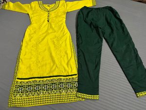 Lime green Kurta Set ( 3 piece )