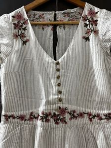 Floral Embroidered Striped Romper