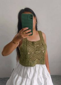 Olive Green Crochet Tank Top