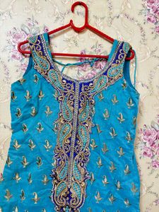 Teal Embroidered Indian Kurti