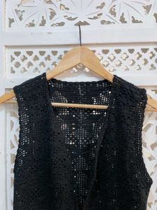 Black Sleeveless Crochet Vest B