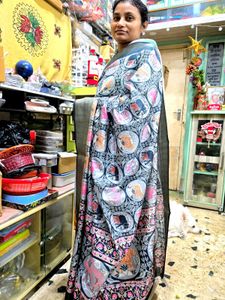 Navy Blue Jaquard Silk Saree