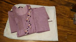 Lavender Embroidered Kurti Set