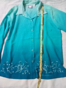 Ombre Embroidered Button-Down Top