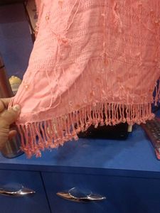 Peach Tunic Top with Fringe Detail