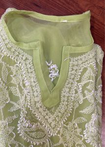 Lime Green Embroidered Kurti Set