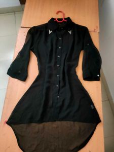High To Low Pattern Black Georgette Shirt