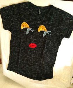 Black Melange T-shirt With Sequin Eyeshadow