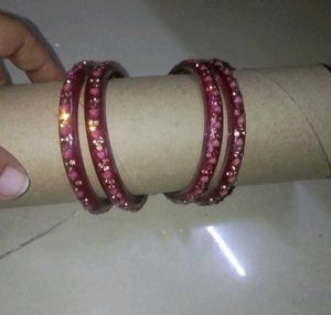 Sparkly Pink Bangles - Set of 4
