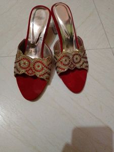 Red &amp; Gold Embellished Heels