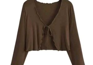 Chic Brown Tie-Front Shrug Top–Elegant &amp; Versatile