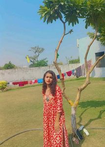 Red Printed Kurti with Embroidery