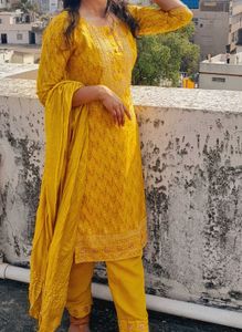 Yellow Kurta With Pant And Dupatta
