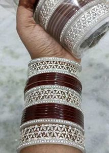 Bridal Red &amp; Silver Chooda Set Traditional Bangle