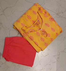 Pastel Yellow Kurti With Pink Leggings💖