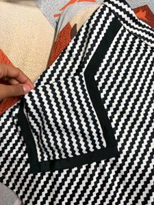 Black &amp; White Striped Mini Skirt