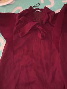 Burgundy Bow Tie Blouse