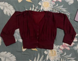 Maroon Button-Down crop Top