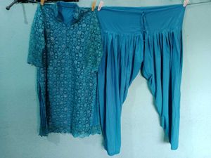 Blue Kurta Dupatta Pajama Leggings Set Xl Size