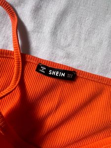 Orange Ribbed Strappy Dress