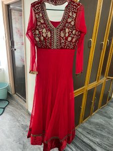 New Unworn Heavy Beautiful Red Embroidered Gown