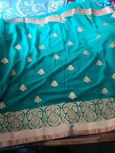 Green &amp; Gold Embroidered Saree