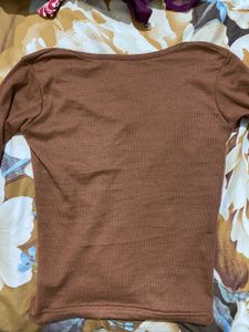 Brown V Neck Long Sleeve Top😍