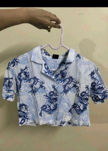 Dragon Printed Crop Shirt